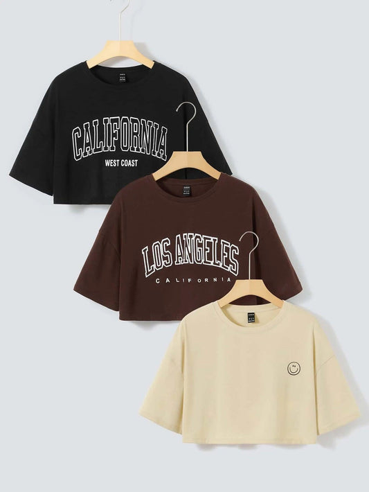 SHEIN EZwear 3 pièces T-shirt à lettres - GlamShopTN