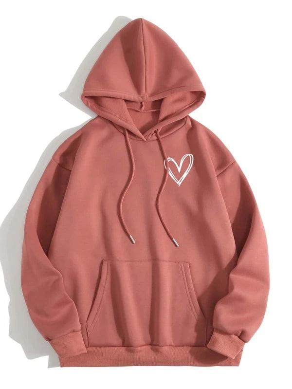 SHEIN LUNE Sweat-shirt à capuche à imprimé cœur à doublure thermique à cordon - GlamShopTN