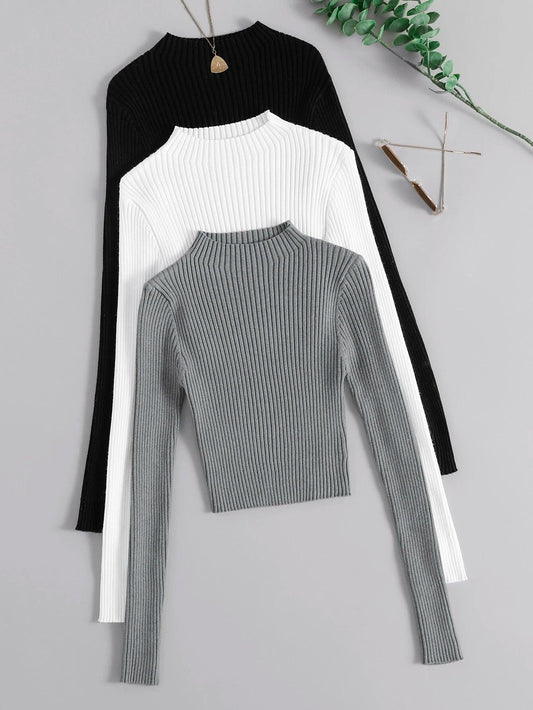 SHEIN Essnce 3 pièces Pull à col montant côtelé - GlamShopTN