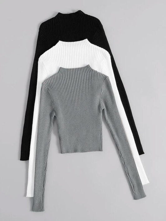 SHEIN Essnce 3 pièces Pull à col montant côtelé - GlamShopTN