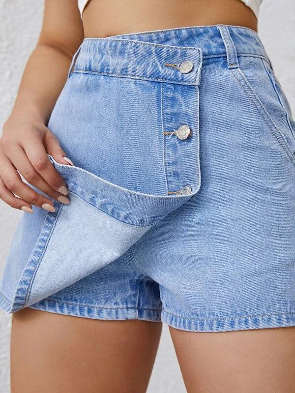 SHEIN EZwear Jupe-short en jean taille haute à bouton - GlamShopTN