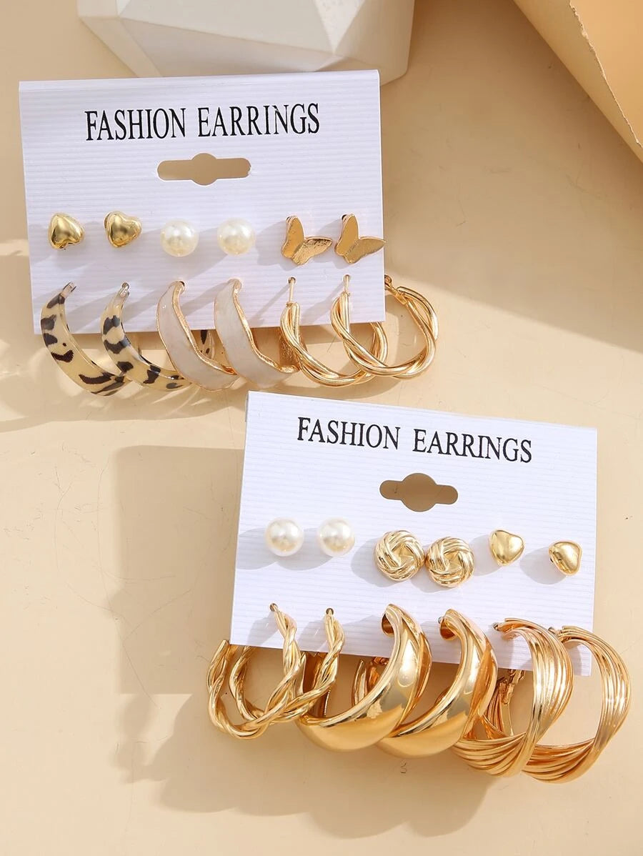 12 Paires De Boucles D'oreilles Décorées De Papillon Et De Fausses Perles