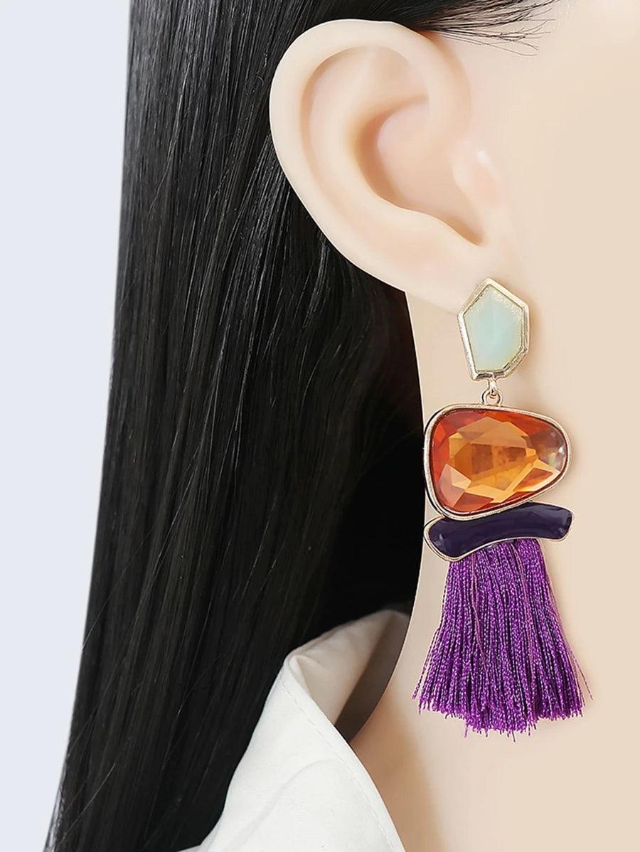 Shein 1 paire Boucles D'oreilles Violet En Résine À Franges