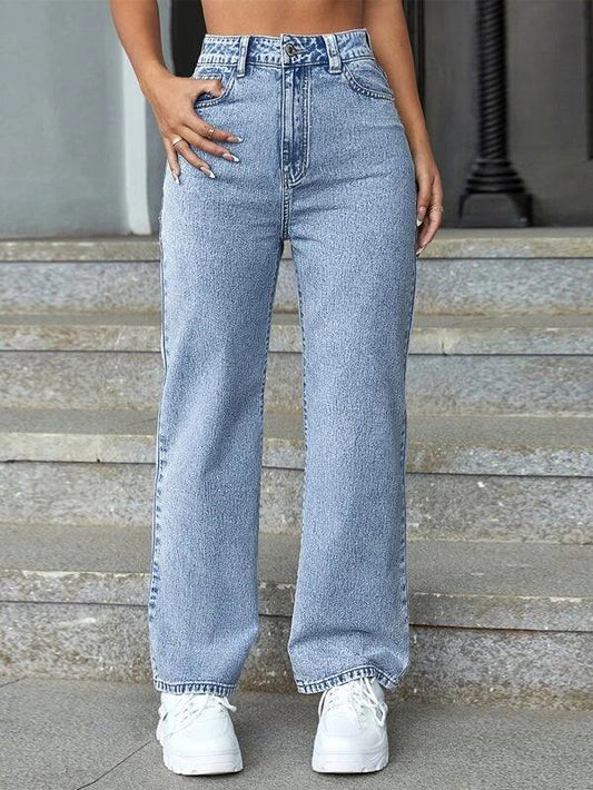SHEIN EZwear Jean droit taille haute - GlamShopTN