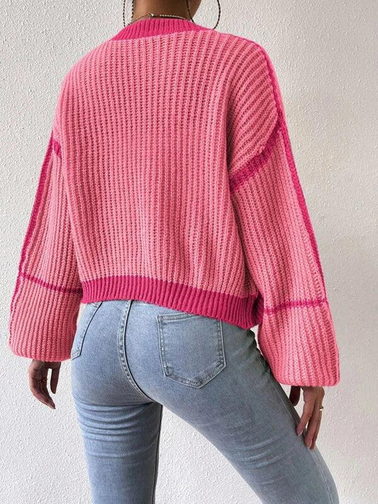 Shein Cardigan long à bordure contrastante manches bouffantes - GlamShopTN