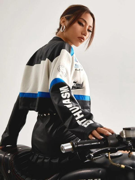 SHEIN ICON Veste courte à lettres à blocs de couleurs - GlamShopTN