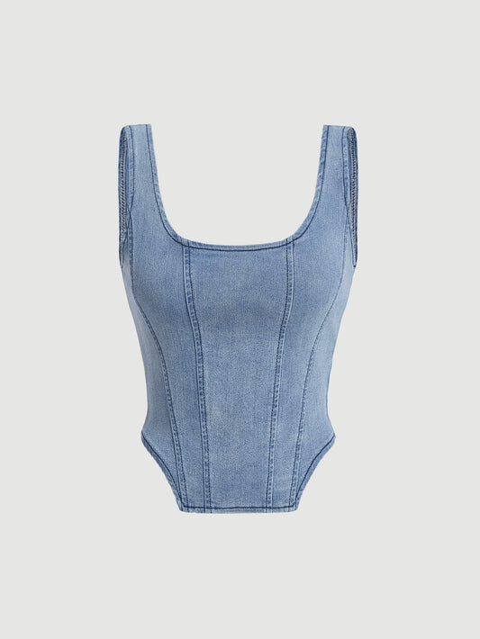 Shein SHEIN MOD Top en jean à col carré - GlamShopTN