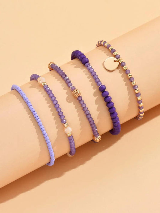 5 pièces Bracelet perlé à breloque ronde