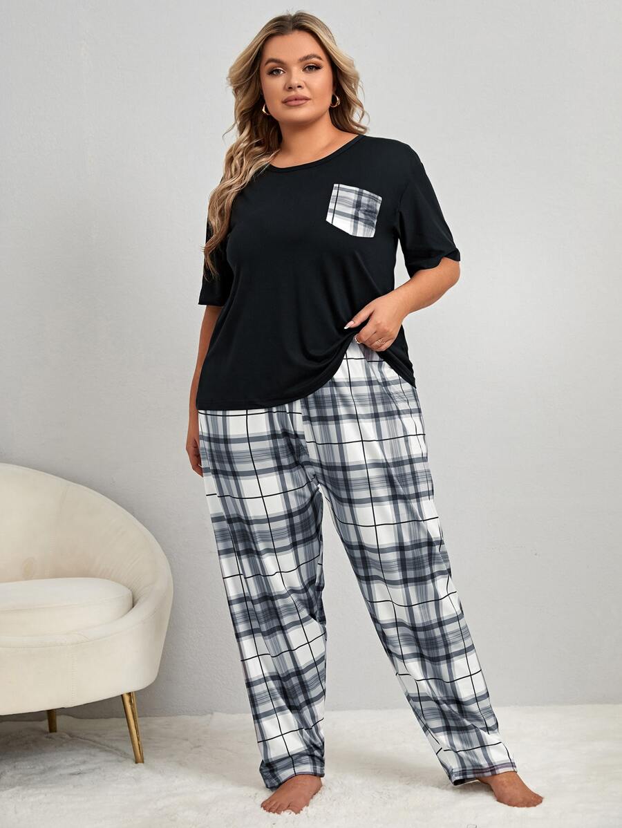 Ensemble pyjama patchwork à carreaux grande taille avec poche