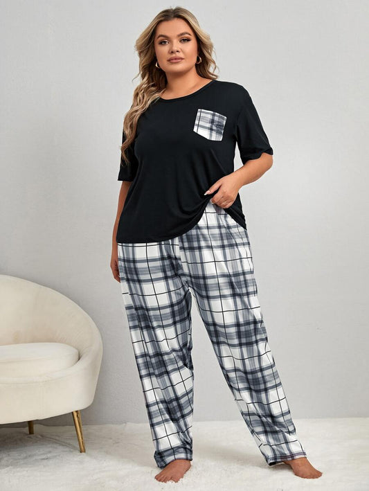 Ensemble pyjama patchwork à carreaux grande taille avec poche