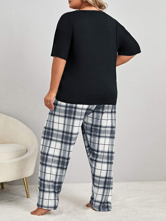 Ensemble pyjama patchwork à carreaux grande taille avec poche