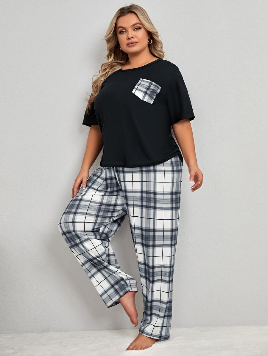 Ensemble pyjama patchwork à carreaux grande taille avec poche