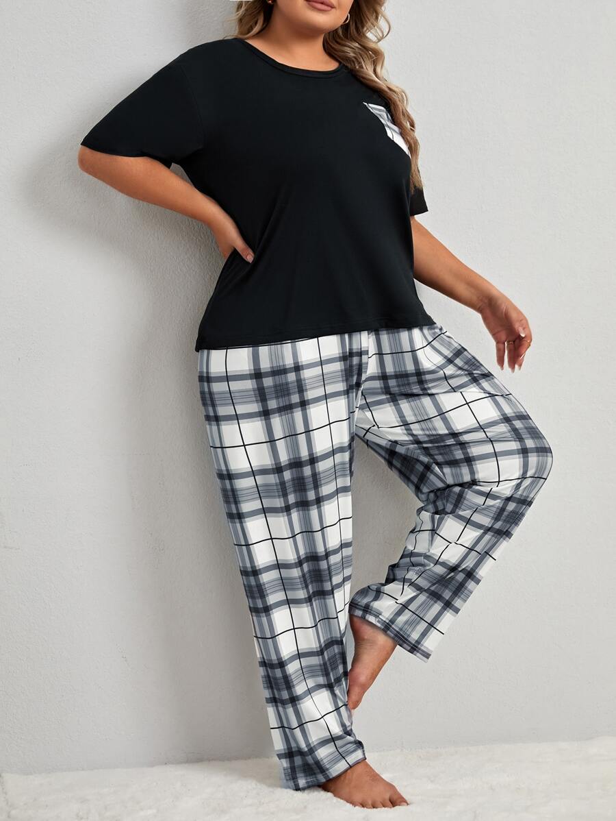 Ensemble pyjama patchwork à carreaux grande taille avec poche