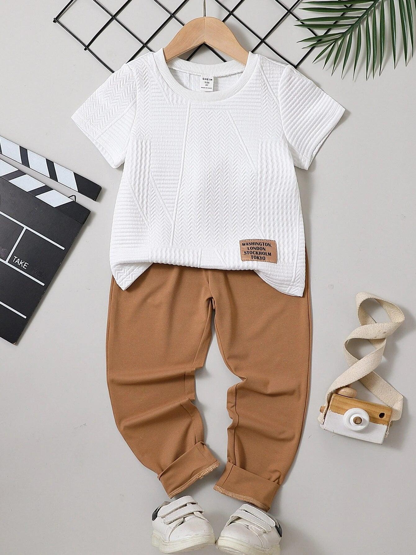 SHEIN Kids EVRYDAY Petit garçon Pantalon & T-shirt à applique lettre - GlamShopTN