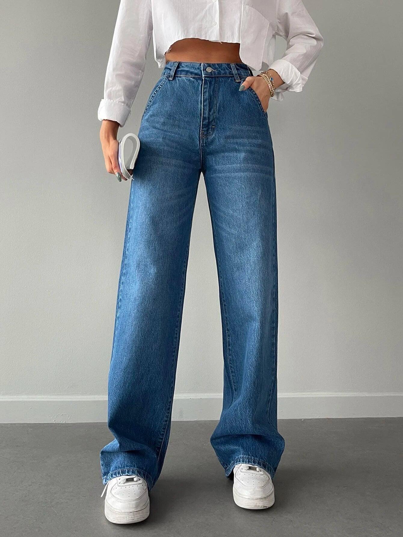 Shein Cottnline Jean droit délavé - GlamShopTN