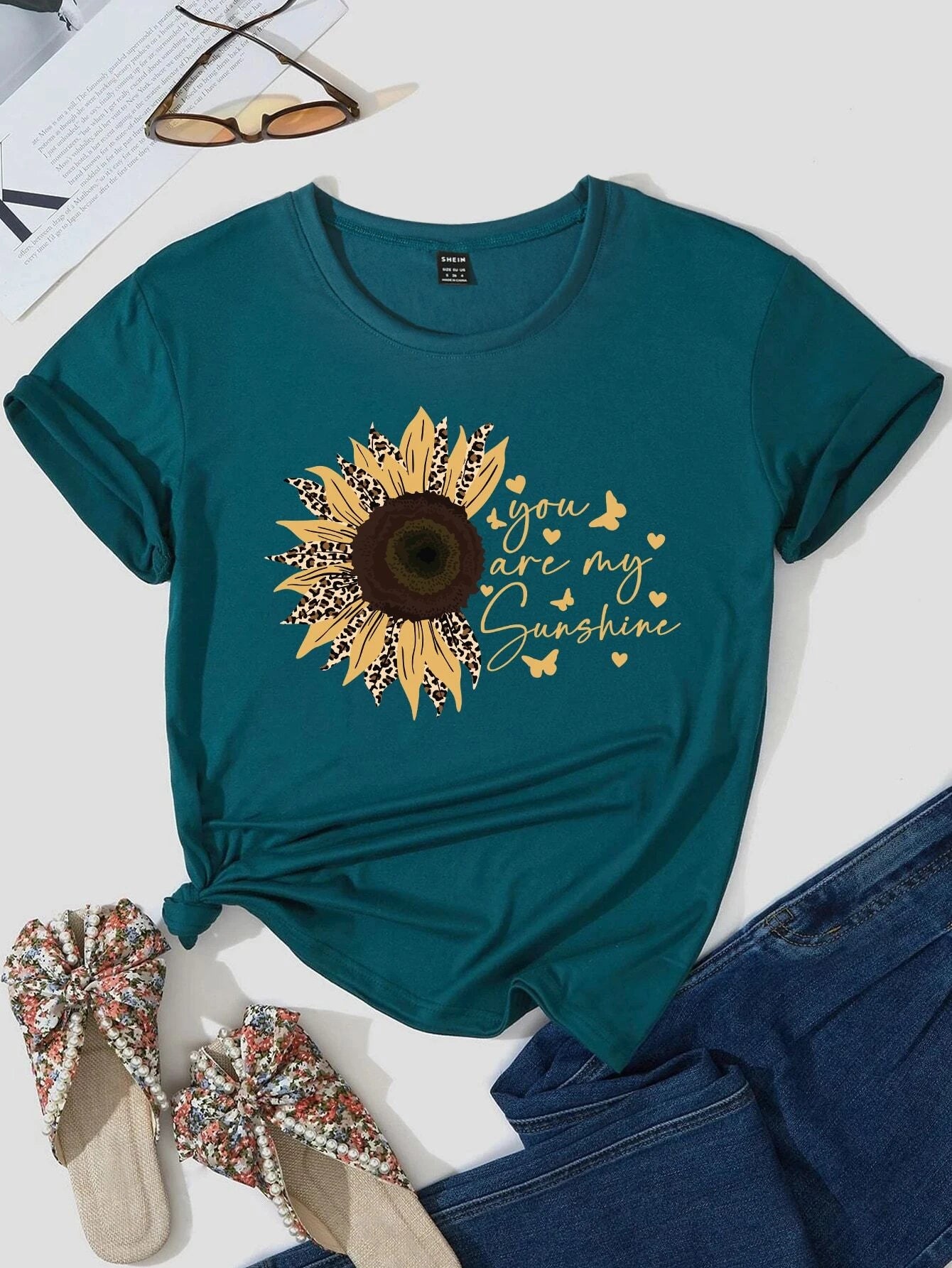 SHEIN LUNE T-shirt à imprimé papillon et floral