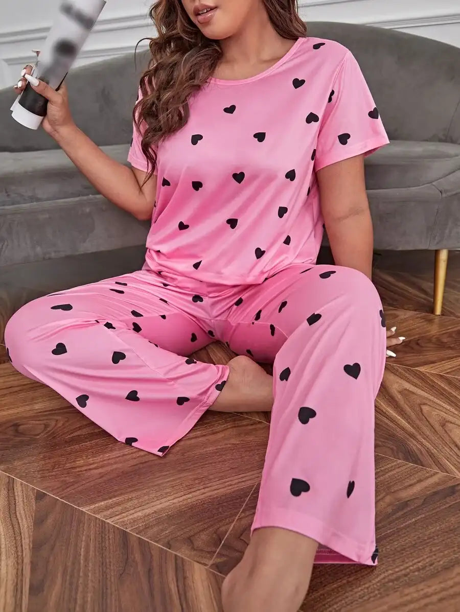 Ensemble pyjama grande taille à motif cœur