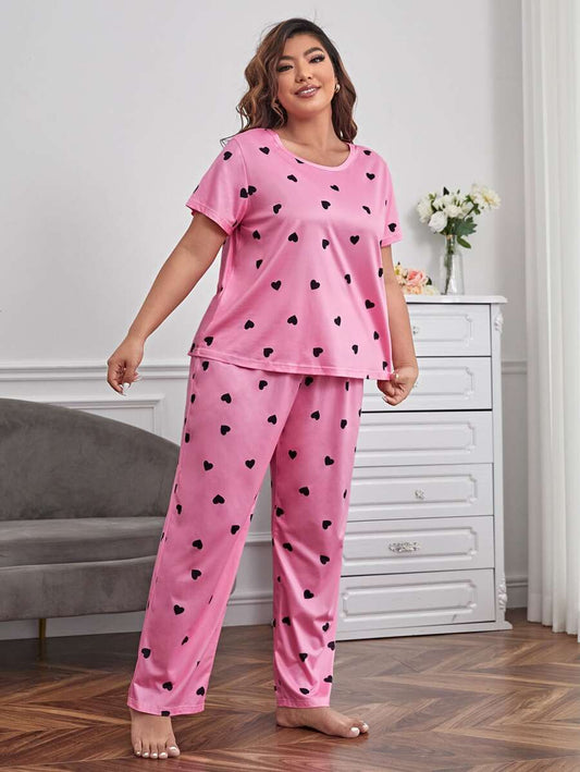 Ensemble pyjama grande taille à motif cœur