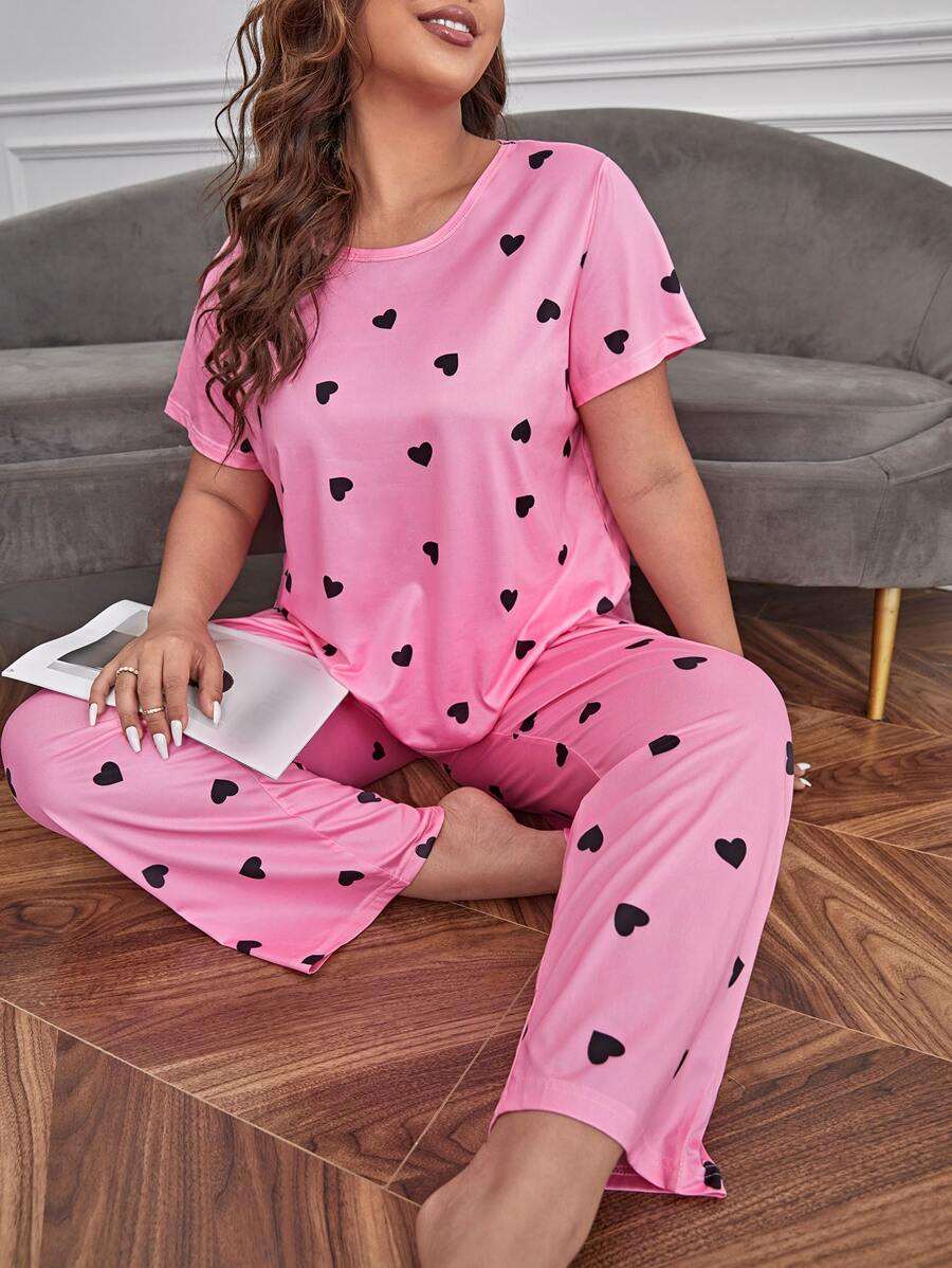 Ensemble pyjama grande taille à motif cœur