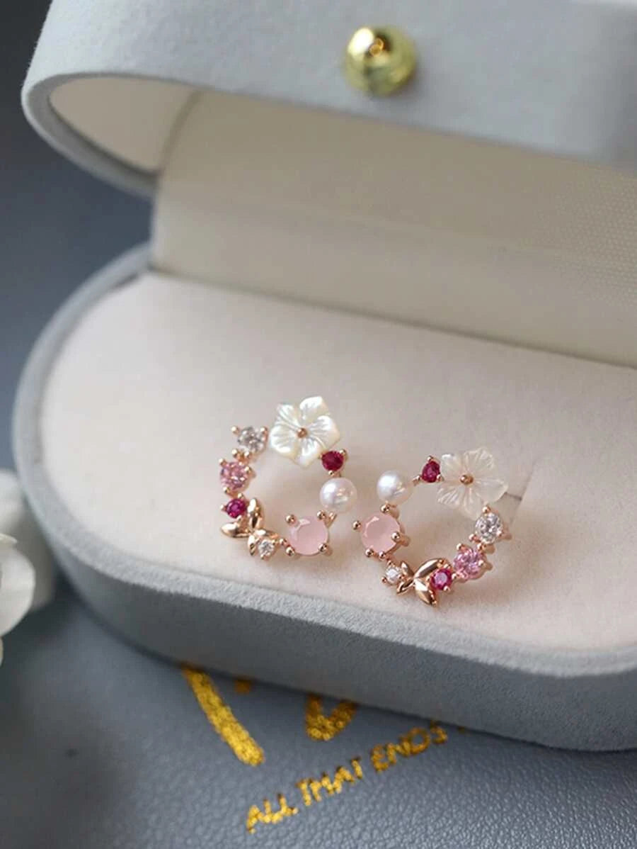 Clous d'oreilles à strass & à fleur