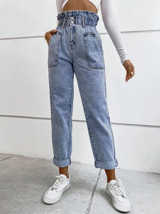 SHEIN Frenchy Jean mom à taille froncée - GlamShopTN