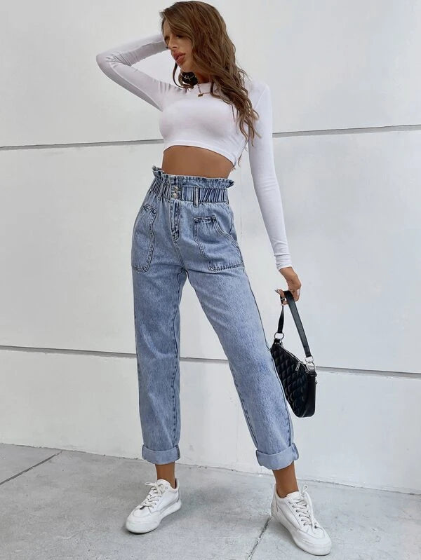 SHEIN Frenchy Jean mom à taille froncée