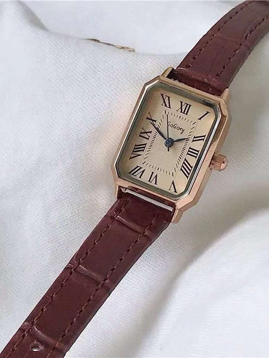 Montre-bracelet en bambou à cadran rectangulaire minimaliste avec chiffres romains pour femmes, convient pour la tenue de tous les jours, les anniversaires et les cadeaux Tunisie