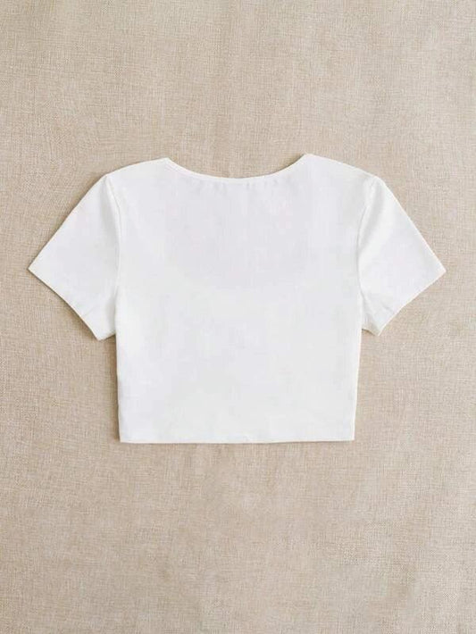 SHEIN EZwear T-shirt À Col Carré Couture Devant - GlamShopTN