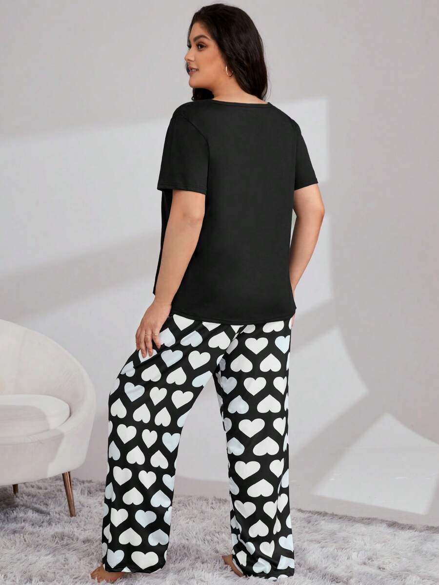 Ensemble grande taille composé d'un t-shirt à motif cœur et d'un pantalon - GlamShopTN
