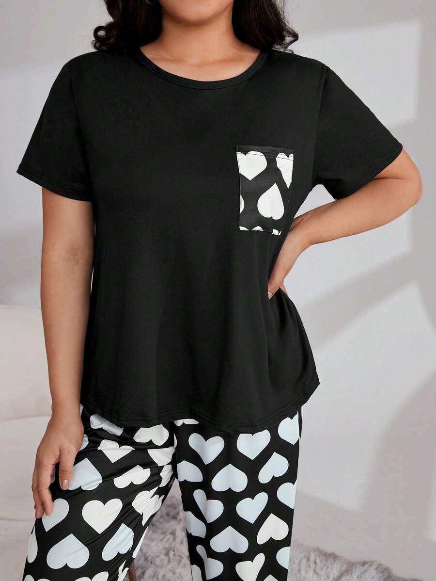 Ensemble grande taille composé d'un t-shirt à motif cœur et d'un pantalon - GlamShopTN