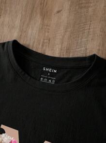 SHEIN LUNE T-shirt fleuri et lettre - GlamShopTN