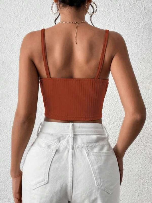 SHEIN Privé Top à fines brides court unicolore - GlamShopTN