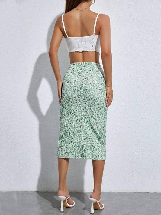 SHEIN PETITE à plis Top à fines brides & fleuri fendu Jupe - GlamShopTN