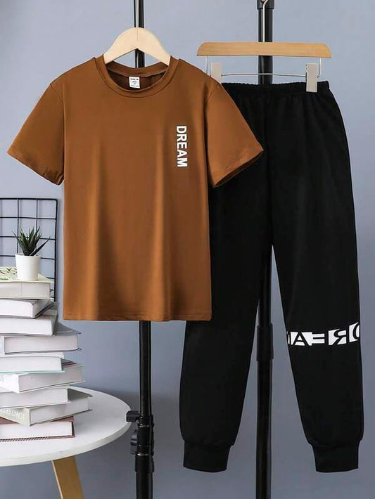SHEIN Kids EVRYDAY Garçon Pantalons de survêtement & T-shirt à lettres - GlamShopTN