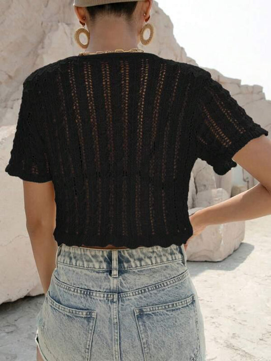 SHEIN VCAY Cardigan court à nœud en maille - GlamShopTN
