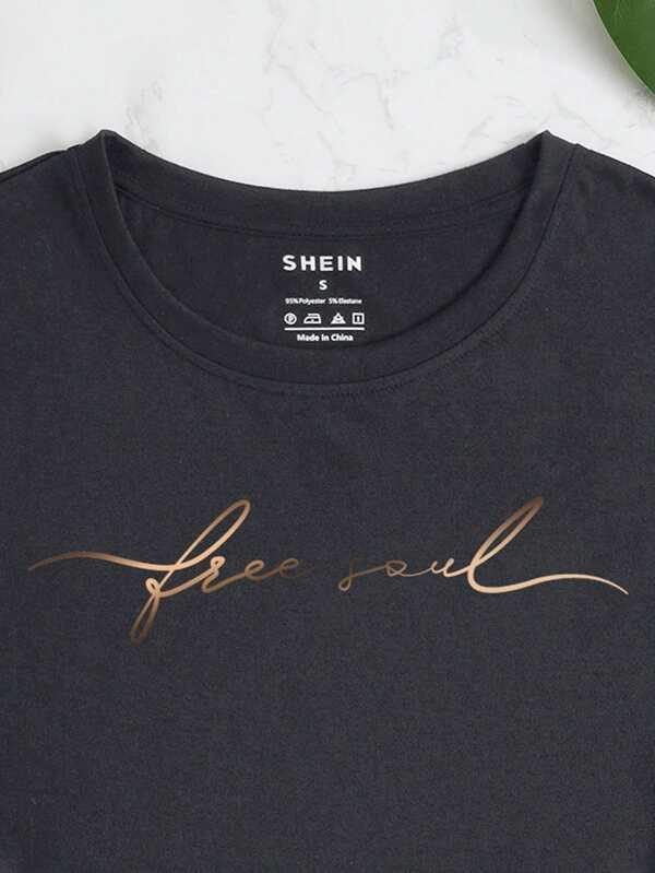 SHEIN LUNE T-shirt Graphique De Slogan - GlamShopTN