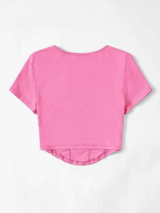 SHEIN EZwear T-Shirt Court À Col Carré Ourlet Incurvé - GlamShopTN