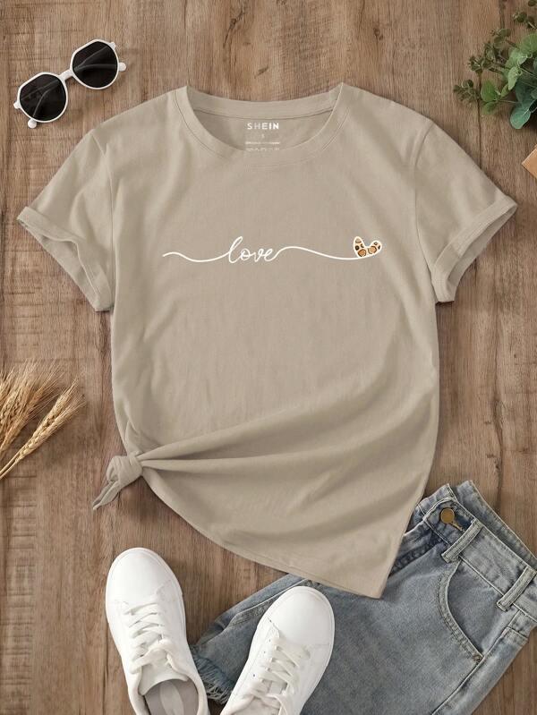 SHEIN LUNE T-shirt Cœur Et Lettre - GlamShopTN