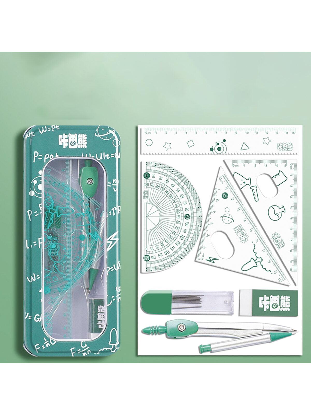 Shein 1pc Deep Green Ruler Student Supplies Set With Triangular Ruler - GlamShopTN