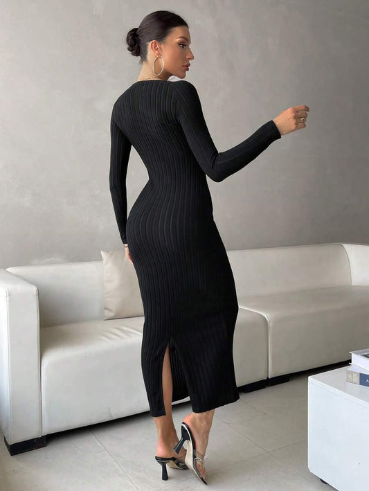 SHEIN Essnce Robe Moulante À Encolure De Cœur Côtelé - GlamShopTN