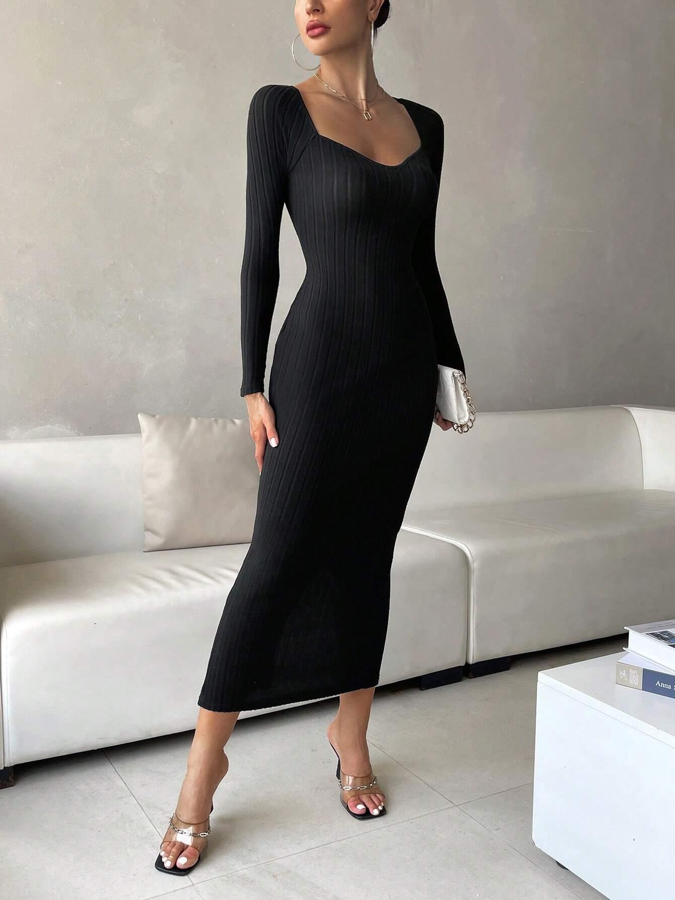 SHEIN Essnce Robe Moulante À Encolure De Cœur Côtelé - GlamShopTN