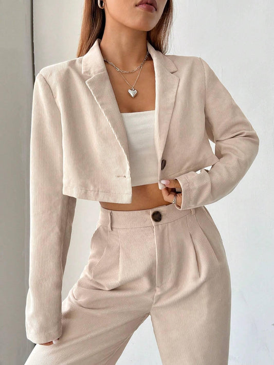 SHEIN EZwear Blazer Col À Revers Court Unicolore - GlamShopTN