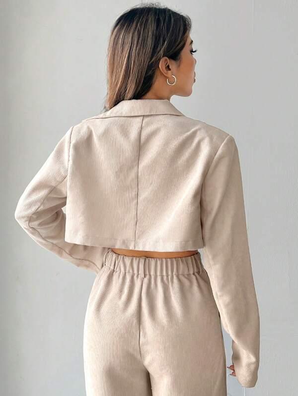 SHEIN EZwear Blazer Col À Revers Court Unicolore - GlamShopTN