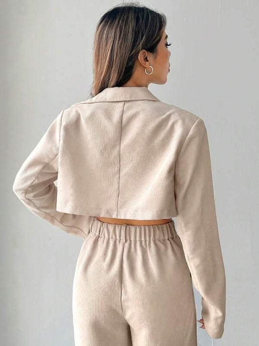 SHEIN EZwear Blazer Col À Revers Court Unicolore - GlamShopTN