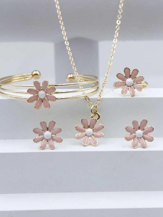 Shein 5 pièces/set Enfants À La Mode En Résine Goutte D'Huile Rose À Pendentif Fleur Collier - GlamShopTN