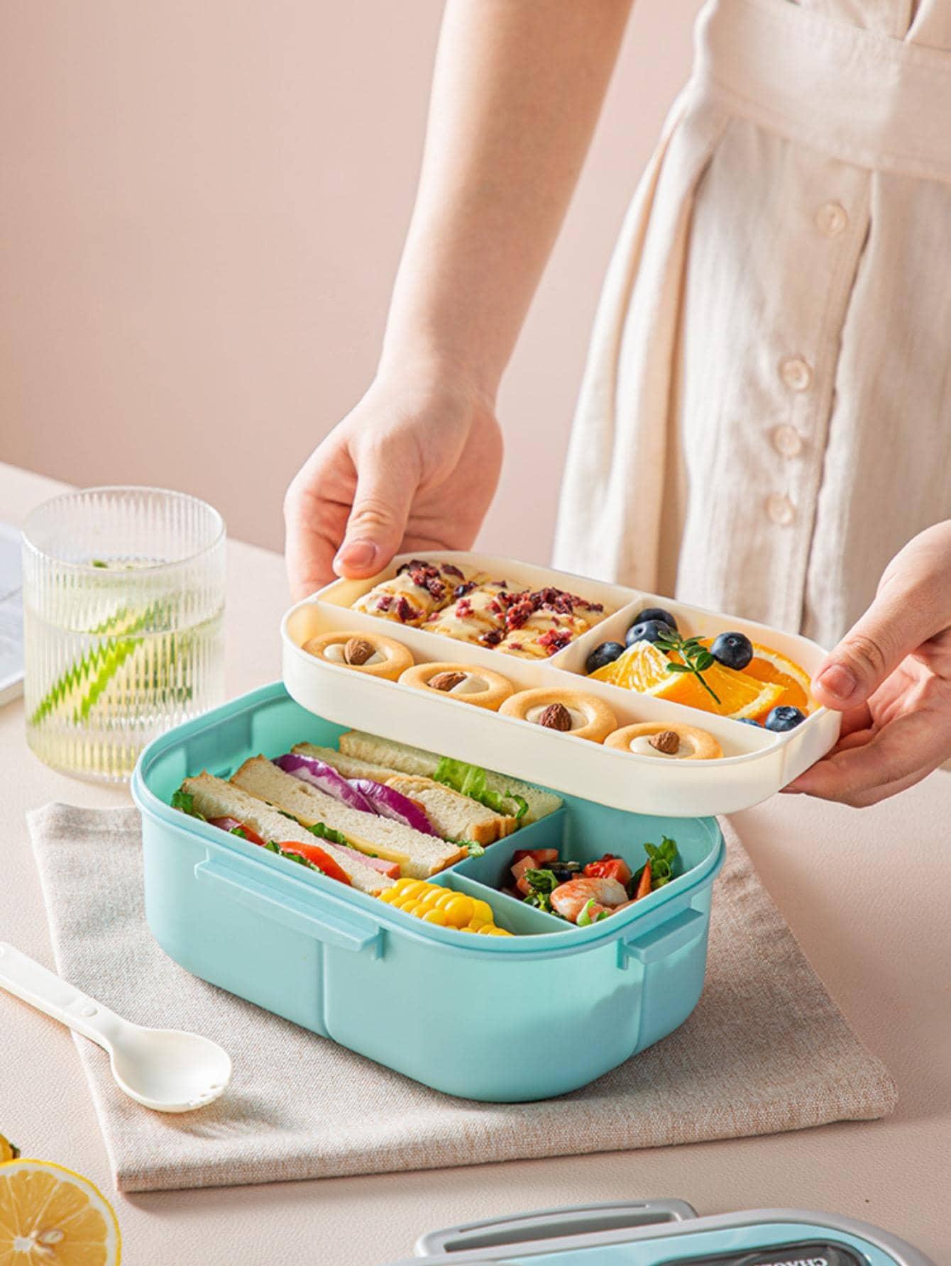 Shein 1pc Convenient Insulated Lunch Box European Elliptical Sealed Preservation Container Double Layer Adult Bento Box, Microwave Safe