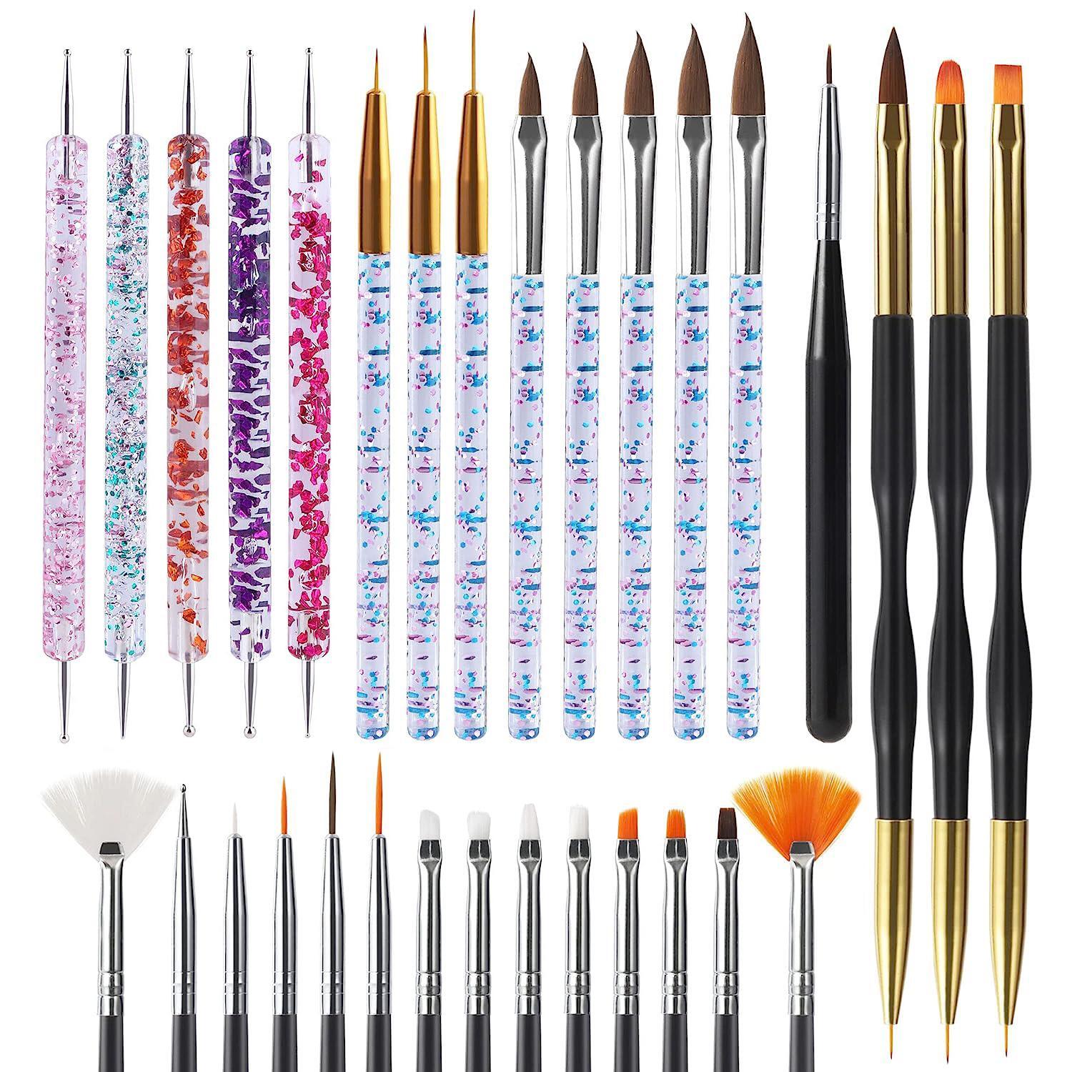 31 Pièces Pinceaux D'art D'ongle, Set D'outils D'art D'ongle, Outils De Pointillage D'ongle, Brosse De Poussière D'ongle, Brosses D'art D'ongle De Rayure Pour Lignes Longues, Stylo De Dessin D'ongle Pour Design D'ongle