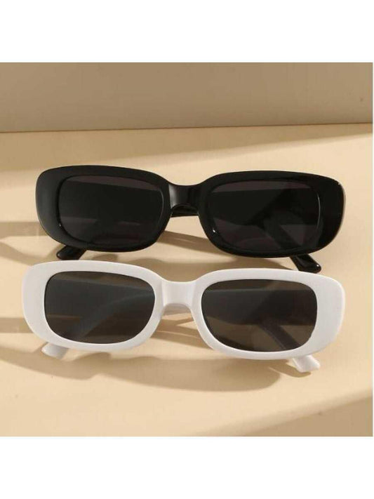 Shein 2 Paires De Lunettes De Soleil De Protection Uv De Style Rétro À Monture Carrée Pour Hommes Et Femmes (noir/blanc) - GlamShopTN