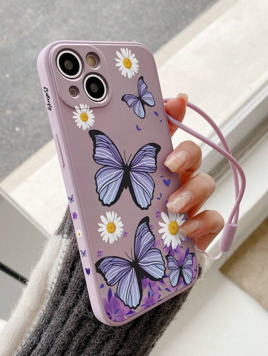 Shein 1 Coque De Téléphone En Tpu À Motif Papillon Avec Dragonne