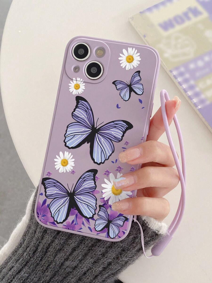 Shein 1 Coque De Téléphone En Tpu À Motif Papillon Avec Dragonne